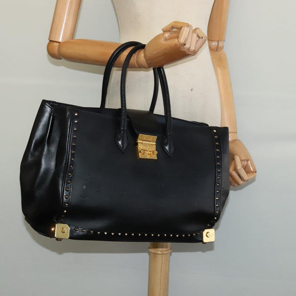 MCM Logogram Vicetos Hand Bag PVC Black Gold Auth 132056