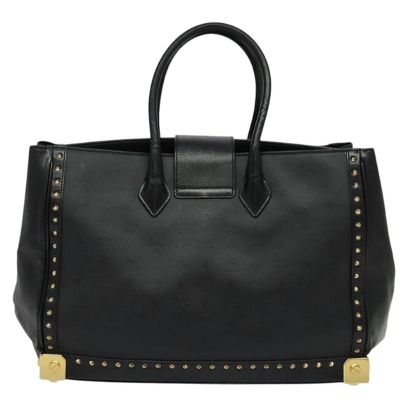 MCM Logogram Vicetos Hand Bag PVC Black Gold Auth 132056