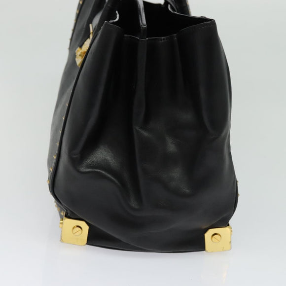 MCM Logogram Vicetos Hand Bag PVC Black Gold Auth 132056