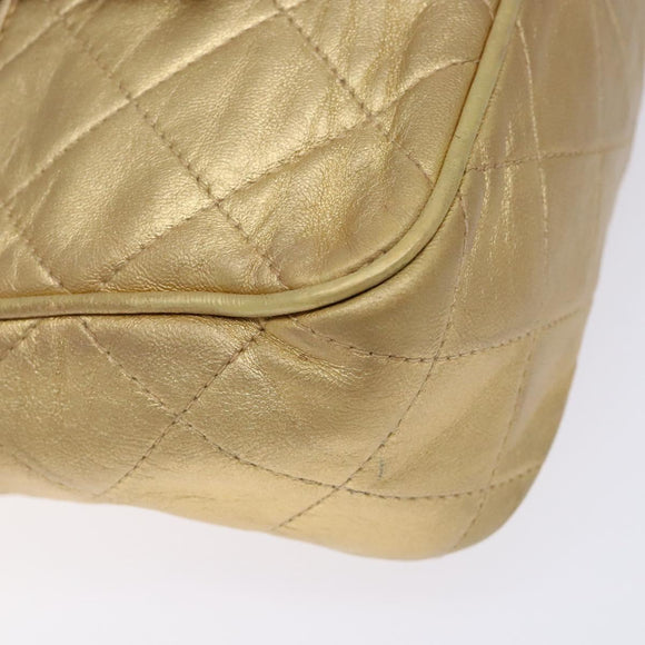 CHANEL Matelasse COCO Mark Chain Shoulder Bag Lamb Skin Gold CC Auth 132059