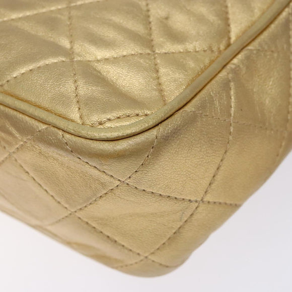 CHANEL Matelasse COCO Mark Chain Shoulder Bag Lamb Skin Gold CC Auth 132059