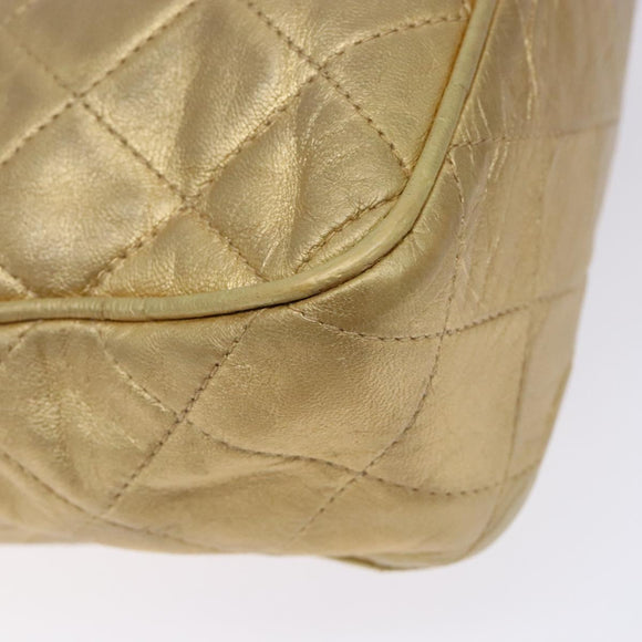 CHANEL Matelasse COCO Mark Chain Shoulder Bag Lamb Skin Gold CC Auth 132059
