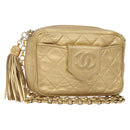 CHANEL Matelasse COCO Mark Chain Shoulder Bag Lamb Skin Gold CC Auth 132059-1