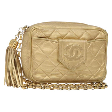 CHANEL Matelasse COCO Mark Chain Shoulder Bag Lamb Skin Gold CC Auth 132059