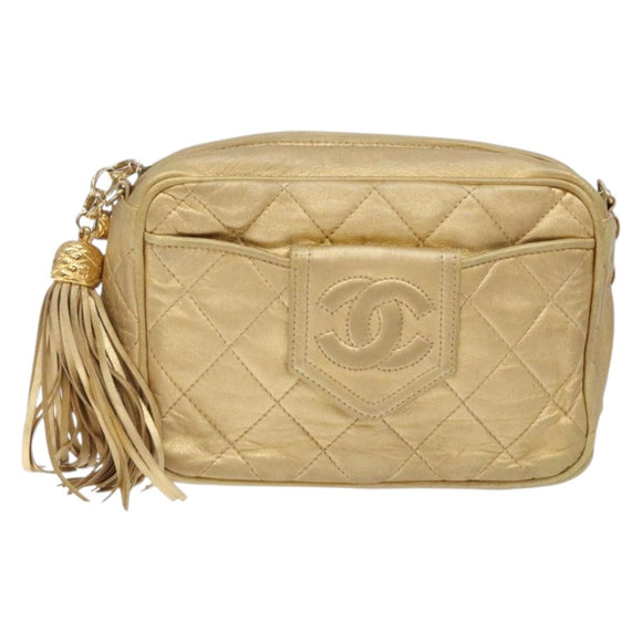 CHANEL Matelasse COCO Mark Chain Shoulder Bag Lamb Skin Gold CC Auth 132059