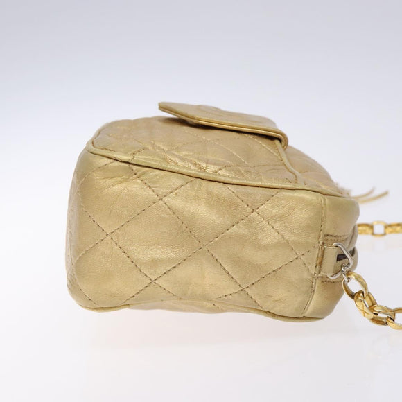 CHANEL Matelasse COCO Mark Chain Shoulder Bag Lamb Skin Gold CC Auth 132059