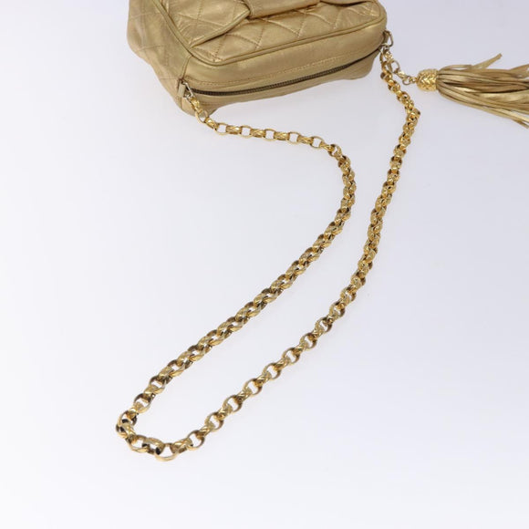 CHANEL Matelasse COCO Mark Chain Shoulder Bag Lamb Skin Gold CC Auth 132059