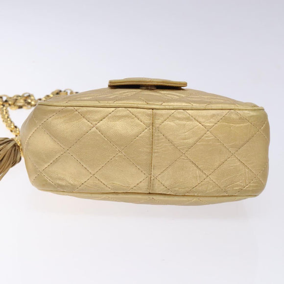 CHANEL Matelasse COCO Mark Chain Shoulder Bag Lamb Skin Gold CC Auth 132059