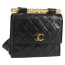 CHANEL Matelasse Shoulder Bag Lamb Skin Black Gold CC Auth 132061V-1