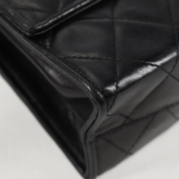 CHANEL Matelasse Shoulder Bag Lamb Skin Black Gold CC Auth 132061V