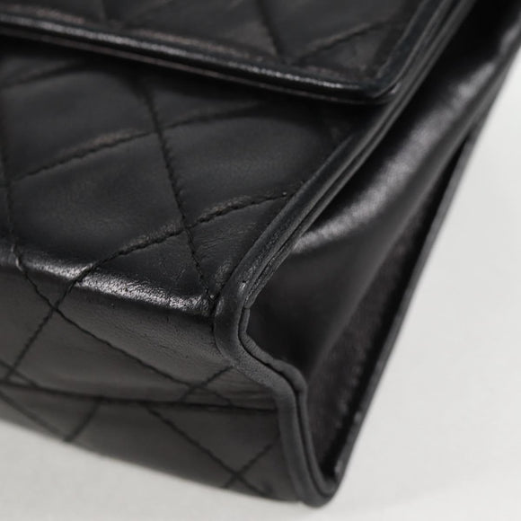 CHANEL Matelasse Shoulder Bag Lamb Skin Black Gold CC Auth 132061V