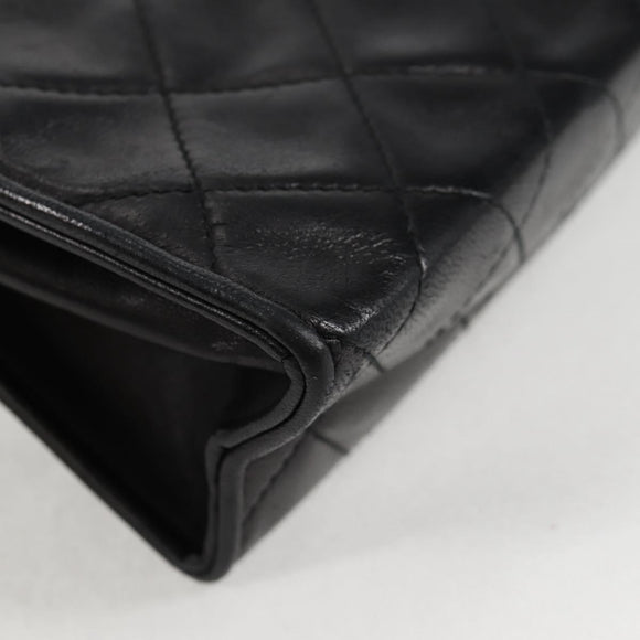 CHANEL Matelasse Shoulder Bag Lamb Skin Black Gold CC Auth 132061V