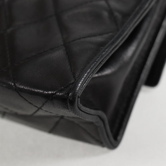 CHANEL Matelasse Shoulder Bag Lamb Skin Black Gold CC Auth 132061V