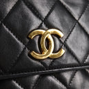CHANEL Matelasse Shoulder Bag Lamb Skin Black Gold CC Auth 132061V-17