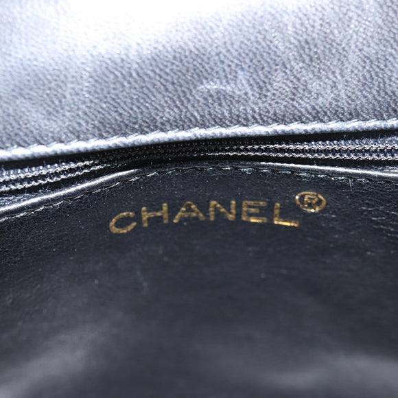 CHANEL Matelasse Shoulder Bag Lamb Skin Black Gold CC Auth 132061V