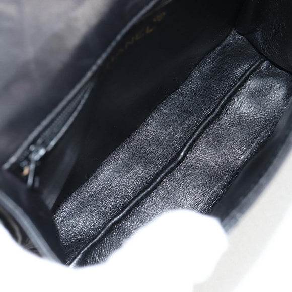 CHANEL Matelasse Shoulder Bag Lamb Skin Black Gold CC Auth 132061V