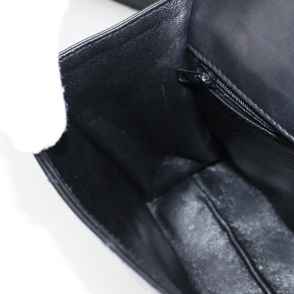 CHANEL Matelasse Shoulder Bag Lamb Skin Black Gold CC Auth 132061V