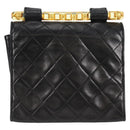 CHANEL Matelasse Shoulder Bag Lamb Skin Black Gold CC Auth 132061V-2