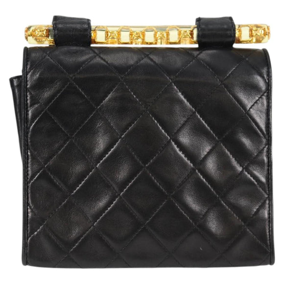 CHANEL Matelasse Shoulder Bag Lamb Skin Black Gold CC Auth 132061V