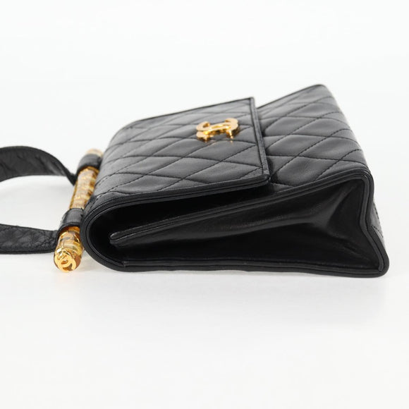 CHANEL Matelasse Shoulder Bag Lamb Skin Black Gold CC Auth 132061V