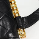 CHANEL Matelasse Shoulder Bag Lamb Skin Black Gold CC Auth 132061V-8