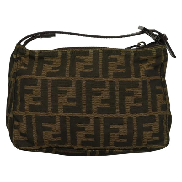 FENDI Zucca Canvas Accessory Pouch Black Brown Auth 132073
