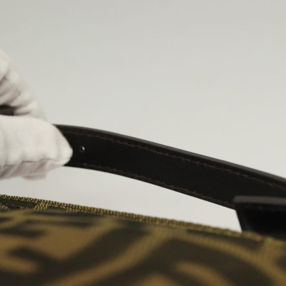 FENDI Zucca Canvas Accessory Pouch Black Brown Auth 132073