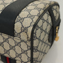 GUCCI GG Supreme Sherry Line Hand Bag PVC Navy Gold Red Auth 132074-16
