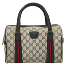 GUCCI GG Supreme Sherry Line Hand Bag PVC Navy Gold Red Auth 132074-13