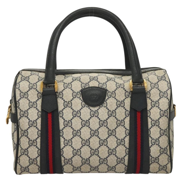 GUCCI GG Supreme Sherry Line Hand Bag PVC Navy Gold Red Auth 132074