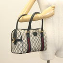 GUCCI GG Supreme Sherry Line Hand Bag PVC Navy Gold Red Auth 132074-24