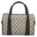 GUCCI GG Supreme Sherry Line Hand Bag PVC Navy Gold Red Auth 132074-2