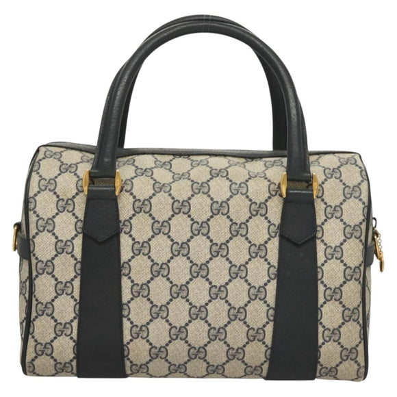 GUCCI GG Supreme Sherry Line Hand Bag PVC Navy Gold Red Auth 132074