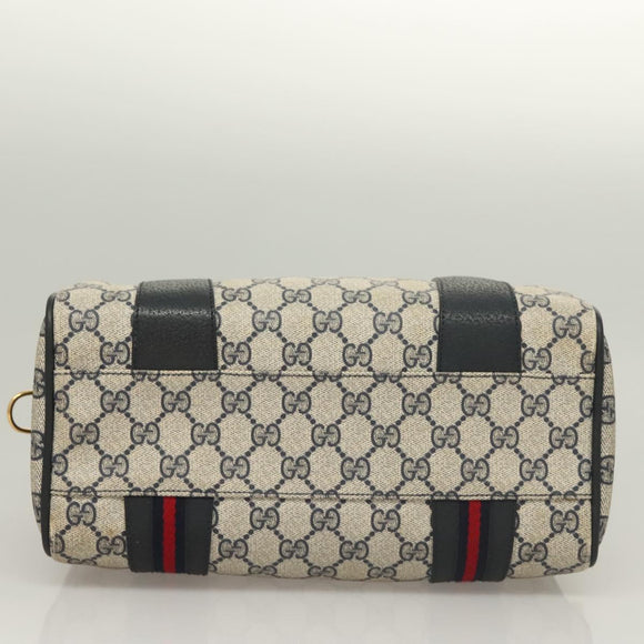 GUCCI GG Supreme Sherry Line Hand Bag PVC Navy Gold Red Auth 132074