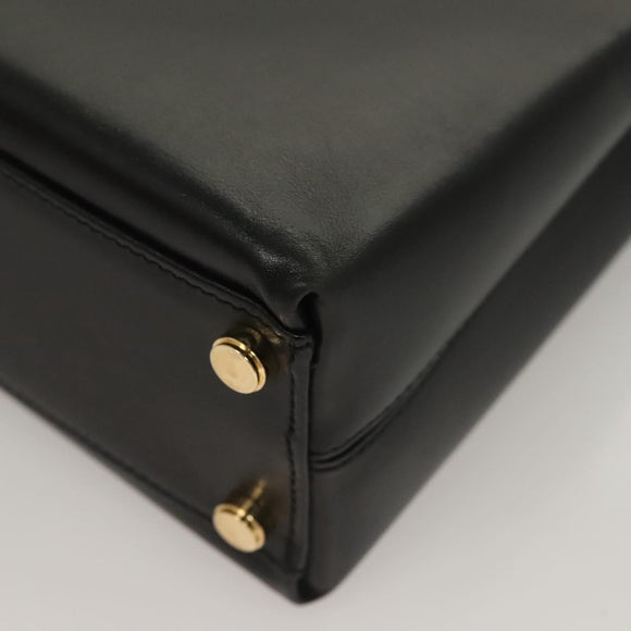 Salvatore Ferragamo Gancini Hand Bag Leather Black Gold Auth 132079