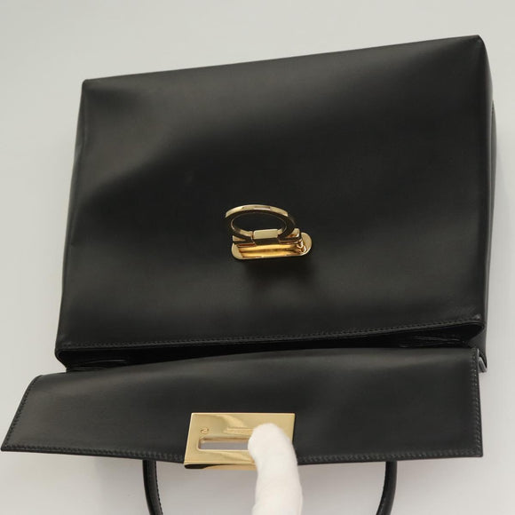 Salvatore Ferragamo Gancini Hand Bag Leather Black Gold Auth 132079