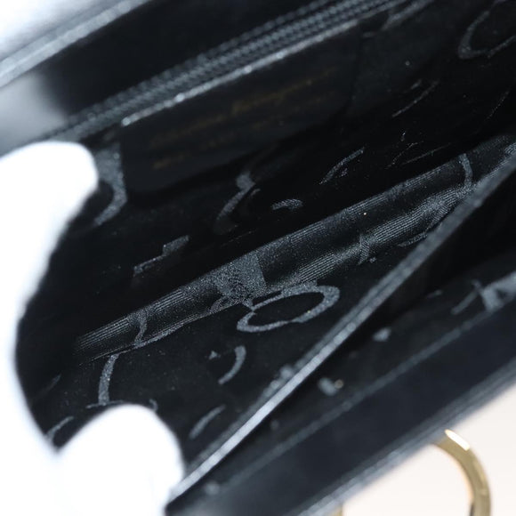 Salvatore Ferragamo Gancini Hand Bag Leather Black Gold Auth 132079