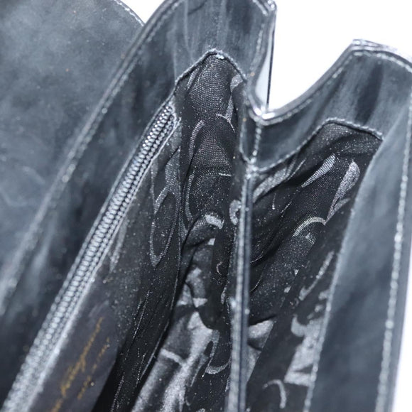 Salvatore Ferragamo Gancini Hand Bag Leather Black Gold Auth 132079