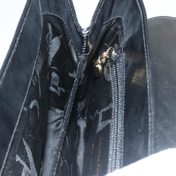 Salvatore Ferragamo Gancini Hand Bag Leather Black Gold Auth 132079