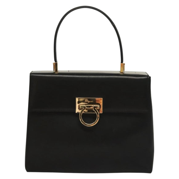 Salvatore Ferragamo Gancini Hand Bag Leather Black Gold Auth 132079