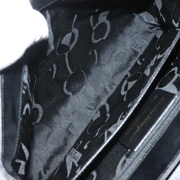 Salvatore Ferragamo Gancini Hand Bag Leather Black Gold Auth 132079