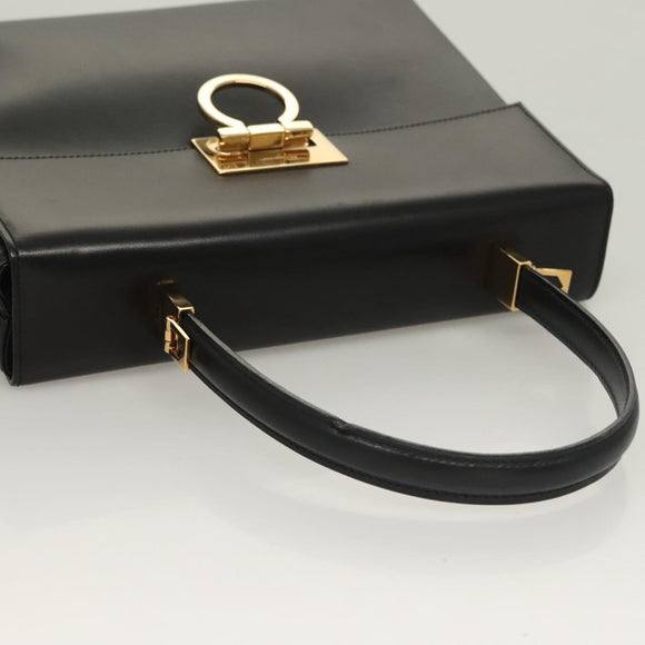 Salvatore Ferragamo Gancini Hand Bag Leather Black Gold Auth 132079