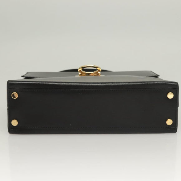 Salvatore Ferragamo Gancini Hand Bag Leather Black Gold Auth 132079