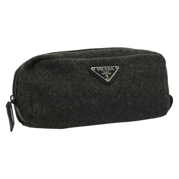 PRADA Pouch Wool Black Auth 132085