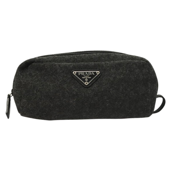 PRADA Pouch Wool Black Auth 132085