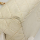 CHANEL Matelasse Chain Shoulder Bag Caviar Skin White Gold CC Auth 132097-9