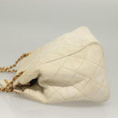 CHANEL Matelasse Chain Shoulder Bag Caviar Skin White Gold CC Auth 132097-4
