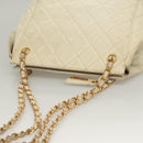 CHANEL Matelasse Chain Shoulder Bag Caviar Skin White Gold CC Auth 132097-6