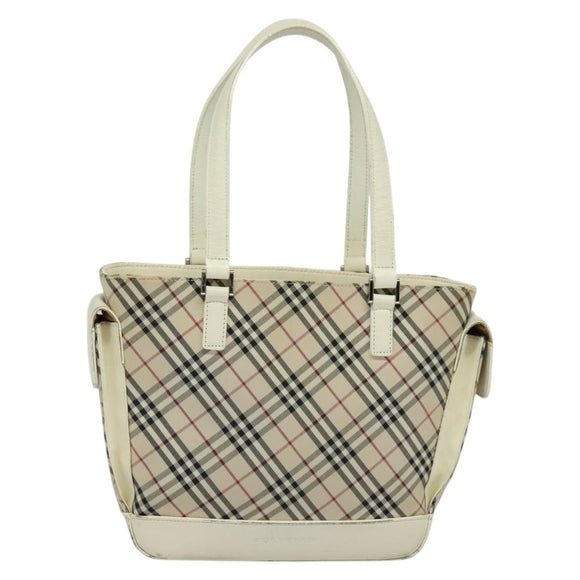 BURBERRY Nova Check Tote Bag Canvas Beige Silver Auth 132111