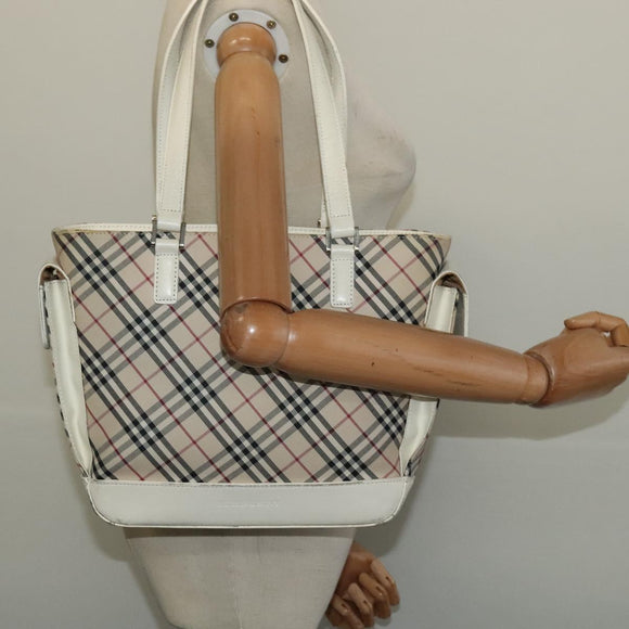 BURBERRY Nova Check Tote Bag Canvas Beige Silver Auth 132111
